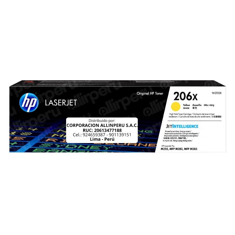 Toner HP 206X Amarillo W2112X para LaserJet Pro M255 M282 M290