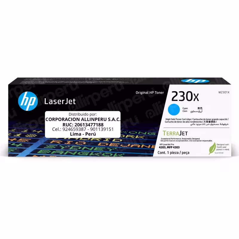 Tóner HP 230X Cyan W2301X LaserJet 4203 4303