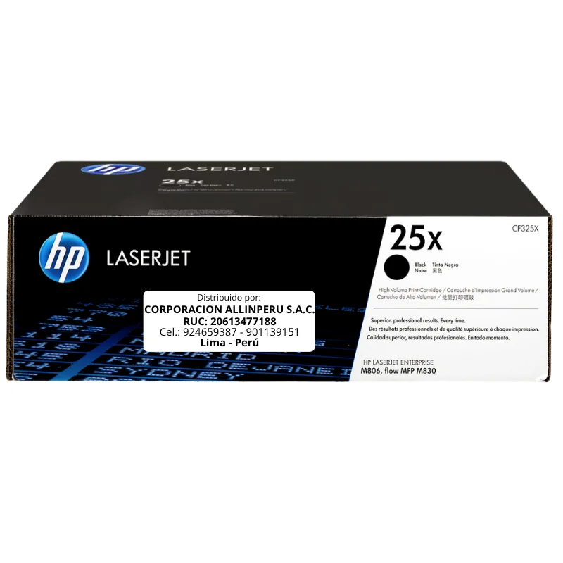 Toner HP 25X negro CF325X sobre fondo blanco frontal