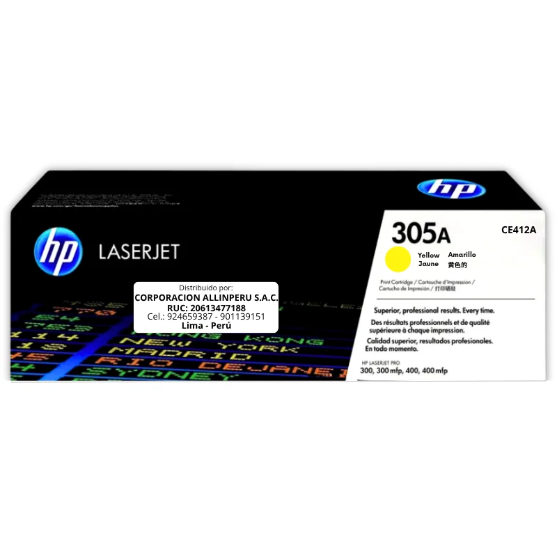 Tóner HP 305A amarillo CE412A original vista frontal