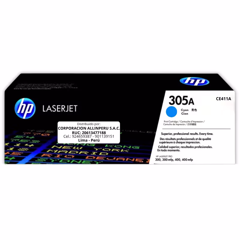 Tóner HP 305A Cian CE411A original frontal