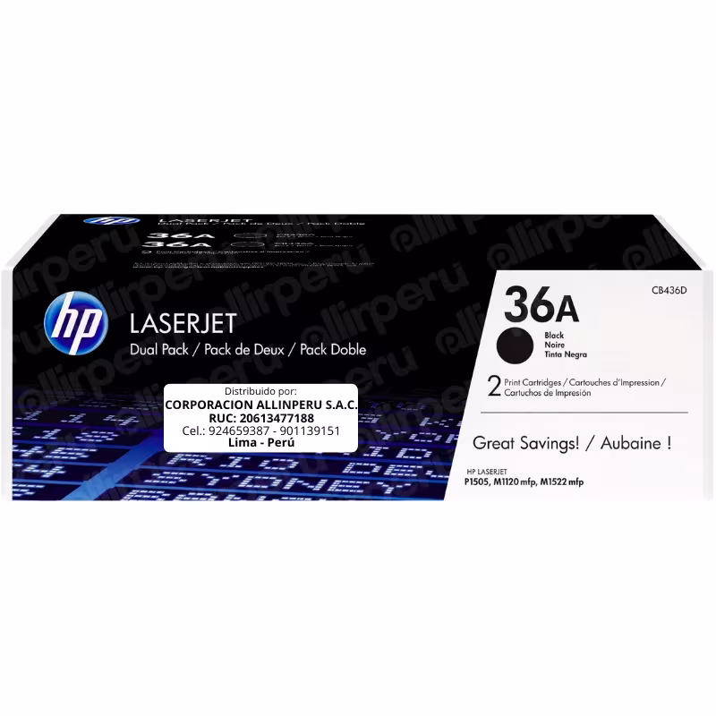 Toner HP 36AD negro CB436AD dual pack original