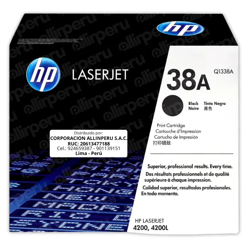Toner HP 38A Negro Q1338A para LaserJet 4200 Toner HP 38A Negro Q1338A para LaserJet 4200