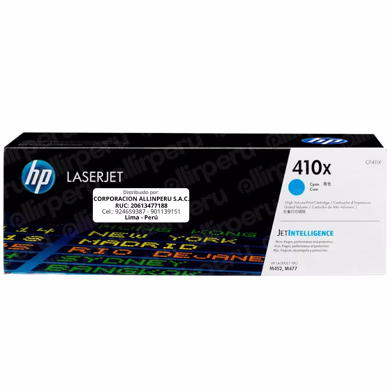 Toner HP 410X Cian CF411X para LaserJet M452 M477 M377