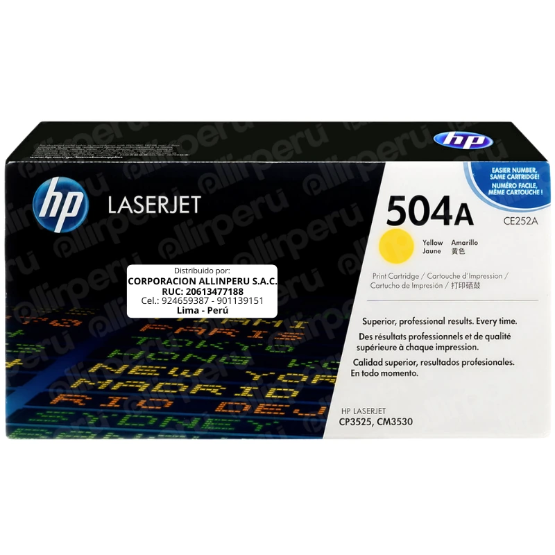 Toner HP 504A Amarillo CE252A para LaserJet CM3530 CP3525