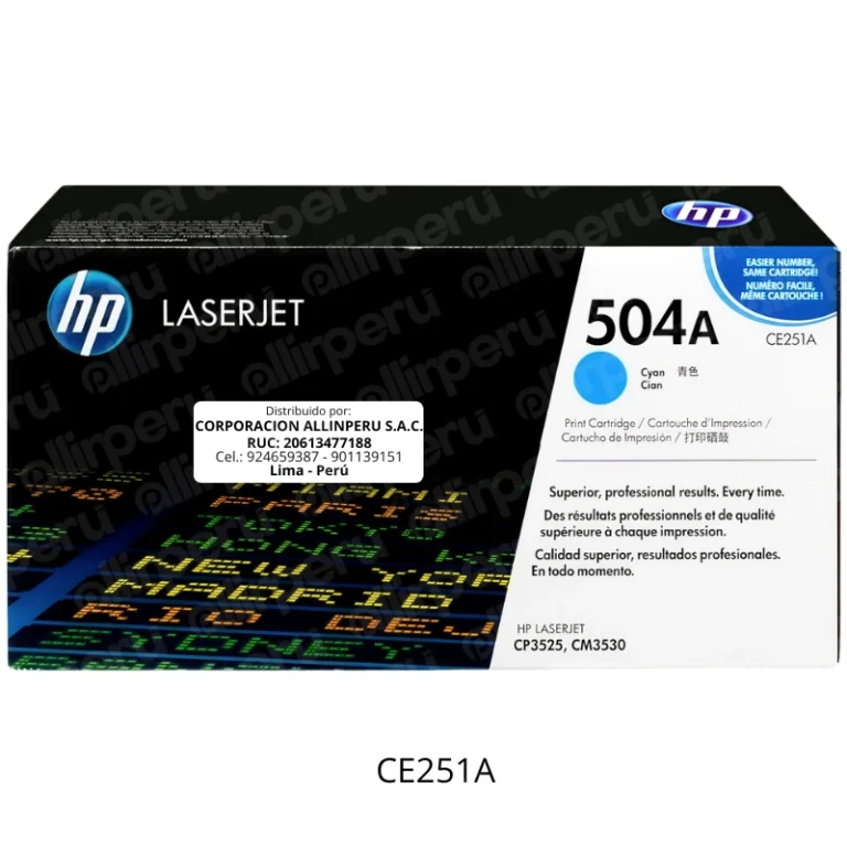 Toner HP 504A Cian CE251A para LaserJet CM3530 CP3525