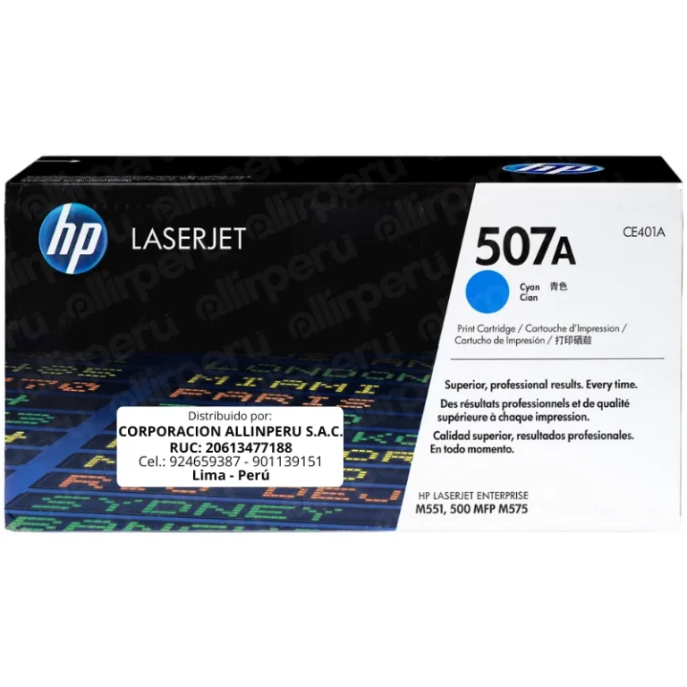 Toner HP 507A Cian CE401A para LaserJet M551 M575 y M570