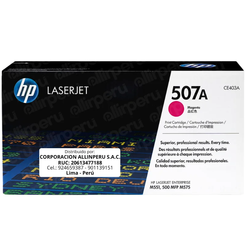 Toner HP 507A Magenta CE403A para LaserJet M551 M575 y M570