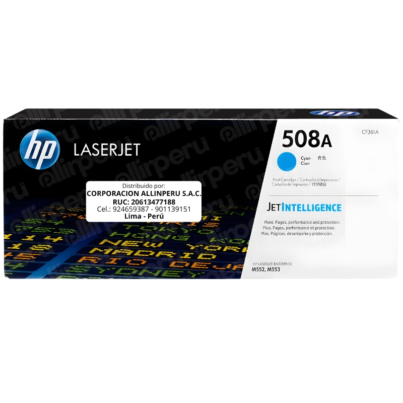 Toner HP 508A Cian CF361A para LaserJet M552 M553 M577