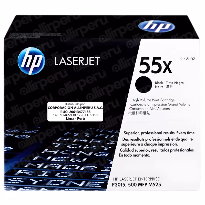 Toner HP 55X Negro CE255X para LaserJet P3015 500 MFP M525
