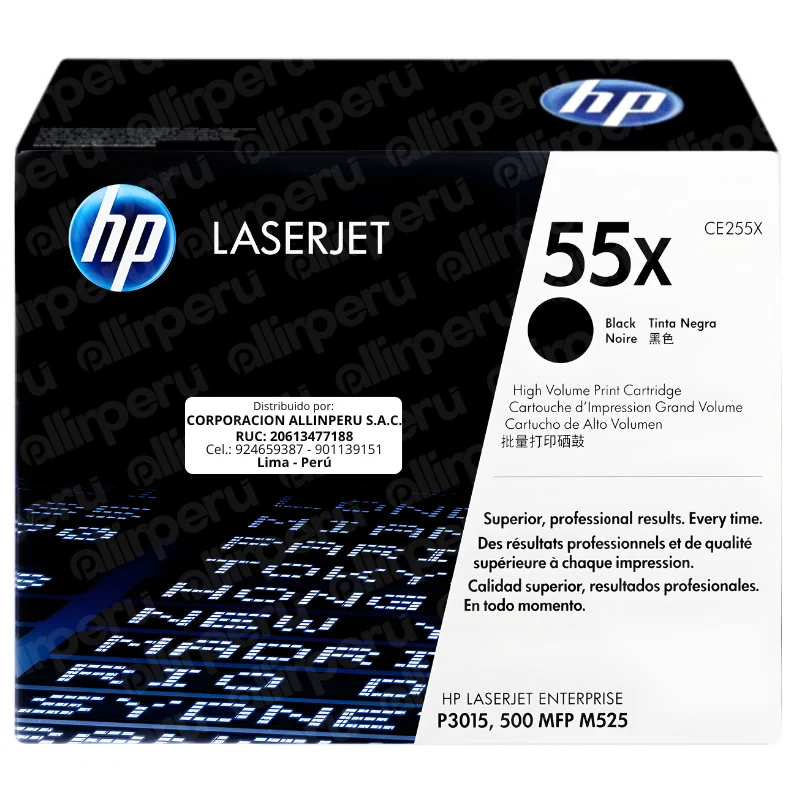 Toner HP 55X Negro CE255X para LaserJet P3015 500 MFP M525