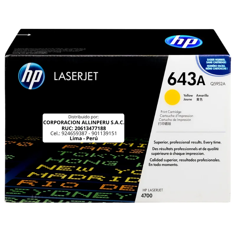 Toner HP 643A Amarillo Q5952A original para LaserJet 4700