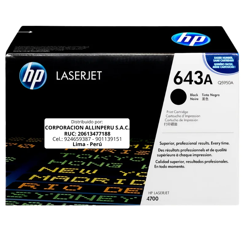 Toner HP 643A Negro Q5950A original para LaserJet 4700