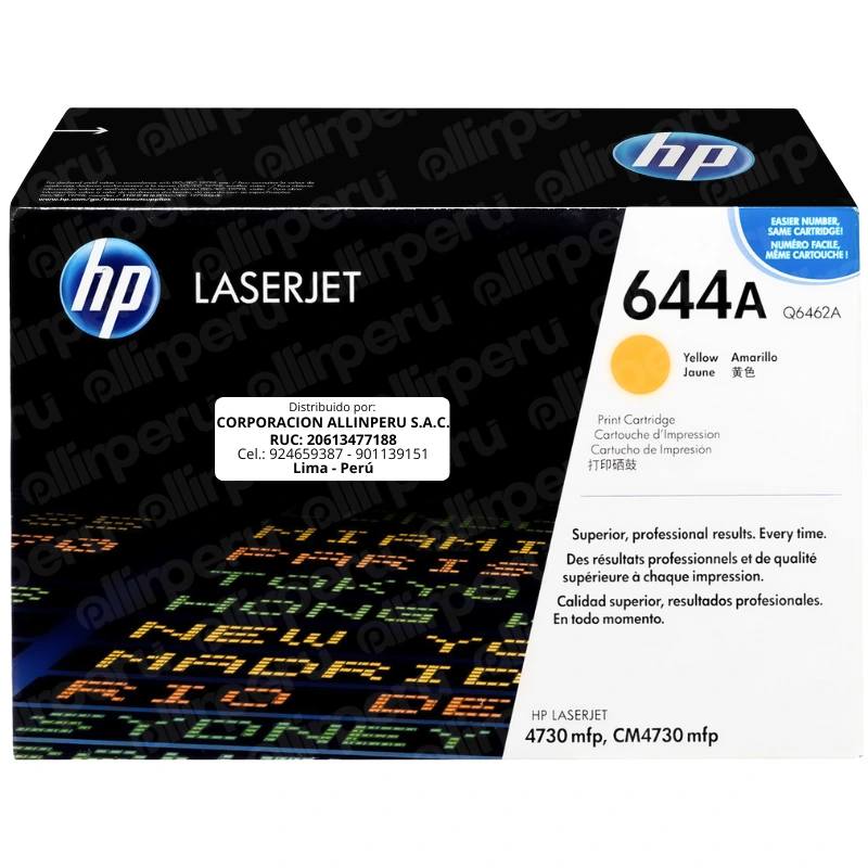 Toner HP 644A Amarillo Q6462A para LaserJet 4730 CM4730