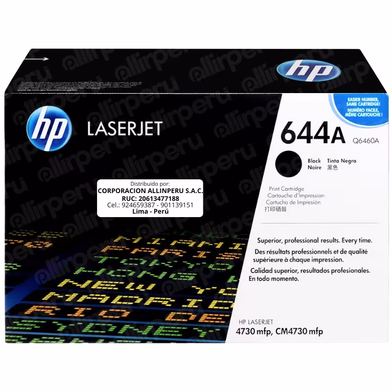 Toner HP 644A Negro Q6460A original vista frontal