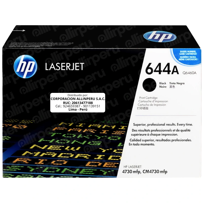 Toner HP 644A Negro Q6460A para LaserJet 4730 CM4730