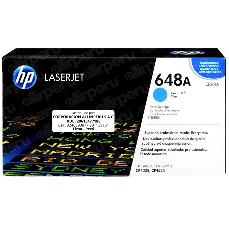 Toner HP 648A Cian CE261A para LaserJet CP4025 CP4525