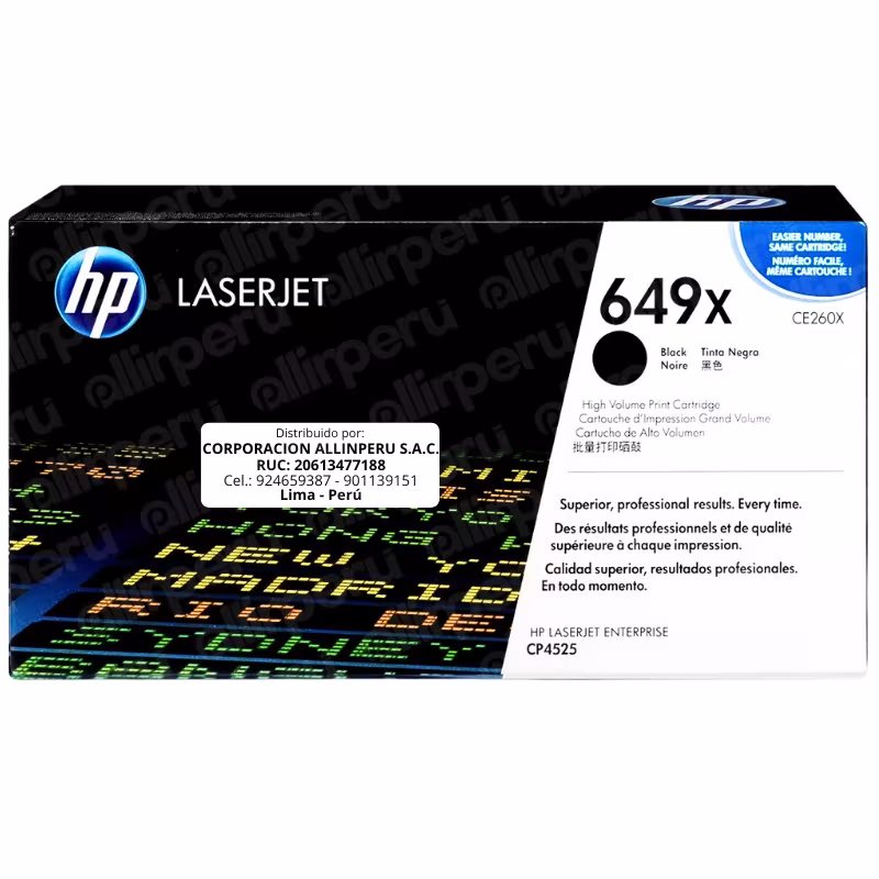 Toner HP 649X Negro CE260X para LaserJet CP4525