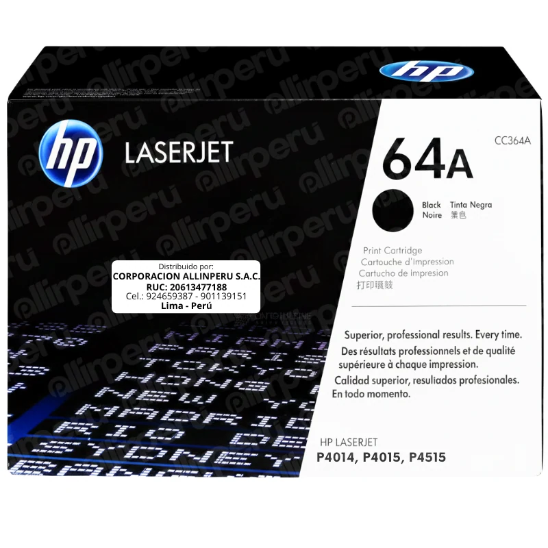 Toner HP 64A Negro CC364A para LaserJet P4014 P4015 P4515