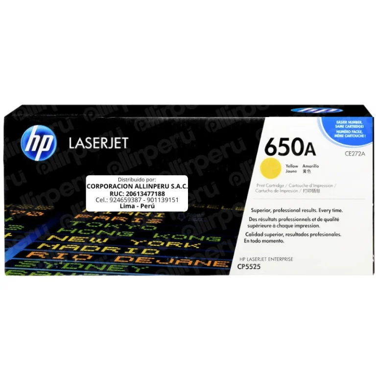 Toner HP 650A Amarillo CE272A LaserJet CP5520 CP5525 M750