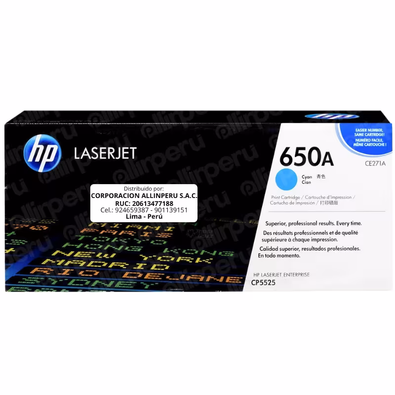 Toner HP 650A Cian CE271A LaserJet CP5520 CP5525 M750