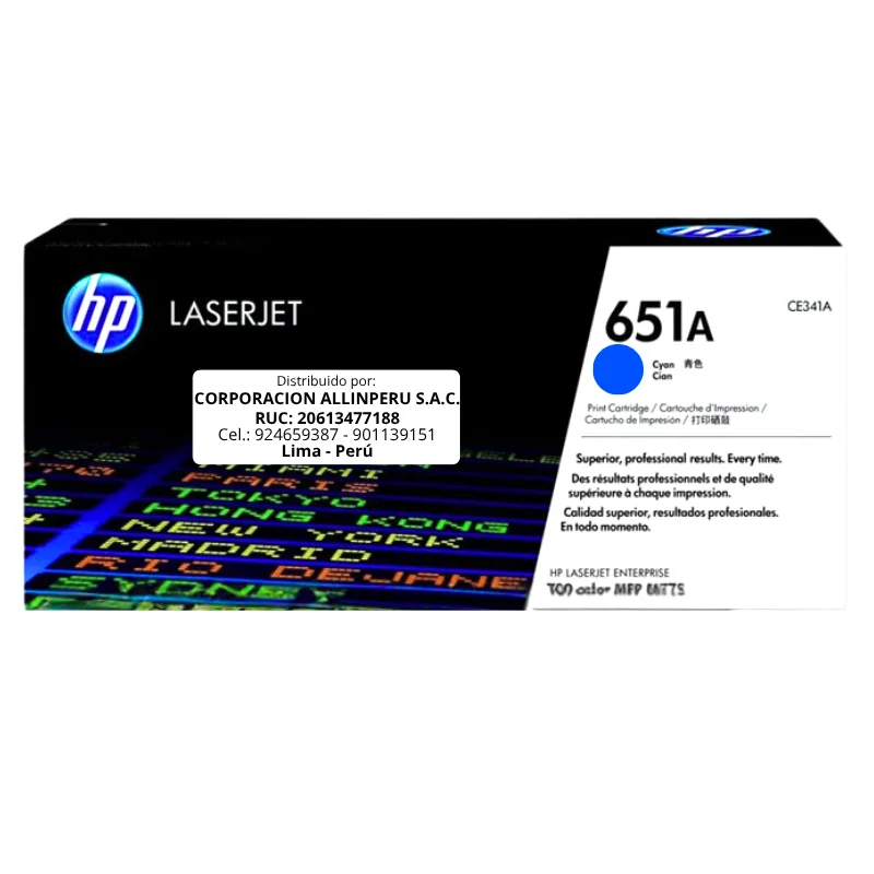 Tóner HP 651A Cian CE341A caja frontal original