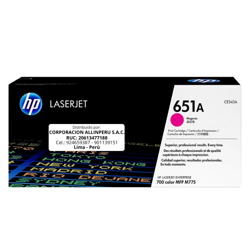 Tóner HP 651A magenta CE343A frontal caja sellada