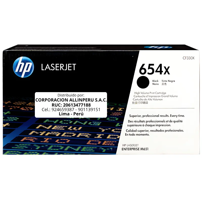 Foto de tóner HP 654X negro CF330X original de alta capacidad, vista frontal