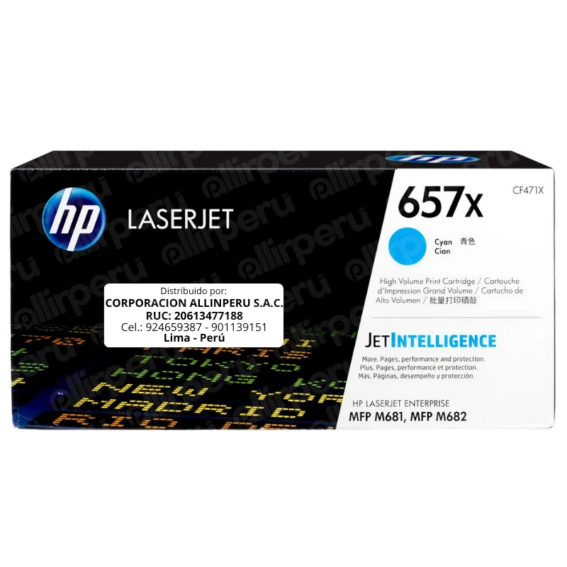 Toner HP 657X Cian CF471X para LaserJet Enterprise M681 Toner HP 657X Cian CF471X para LaserJet Enterprise M681
