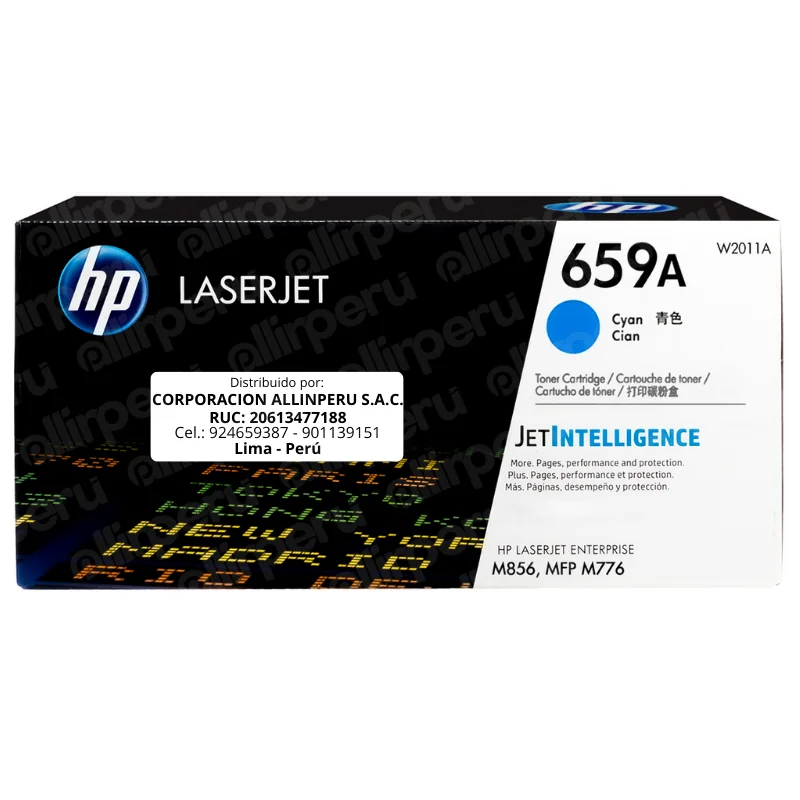 Toner HP 659A W2011A Cyan para LaserJet M856 M770 M776 E85055 Toner HP 659A W2011A Cyan para LaserJet M856 M770 M776 E85055