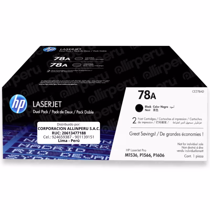 Toner HP 78AD Negro CE278AD para LaserJet Pro P1566 P1606