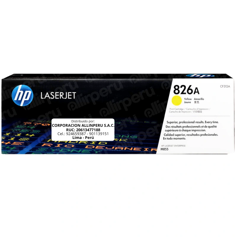 Toner HP 826A Amarillo CF312A para LaserJet M855 Toner HP 826A Amarillo CF312A para LaserJet M855