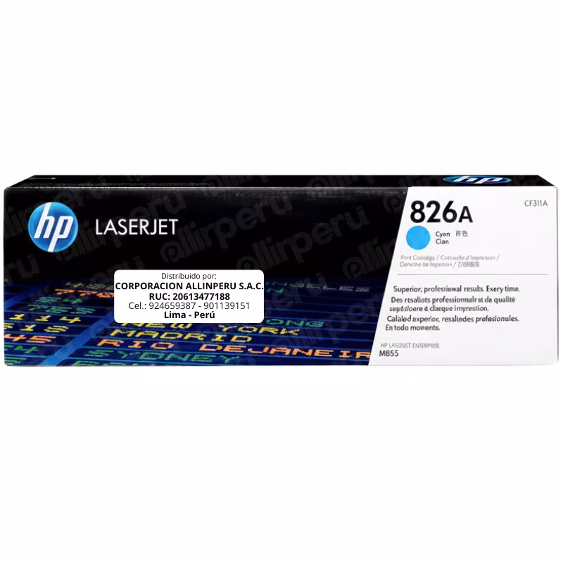 Toner HP 826A Cian CF311A para LaserJet M855