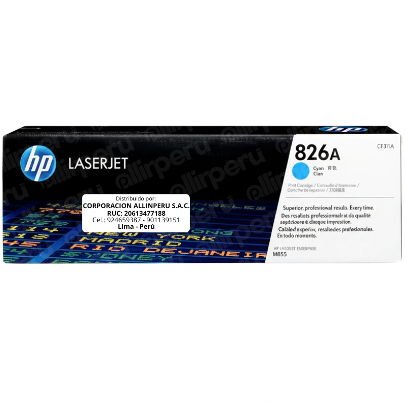 Toner HP 826A Cian CF311A para LaserJet M855 Toner HP 826A Cian CF311A para LaserJet M855