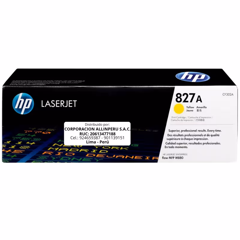 Foto de tóner HP 827A amarillo CF302A original en vista frontal
