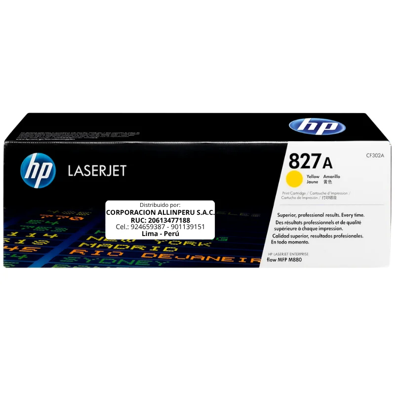 Foto de tóner HP 827A amarillo CF302A original en vista frontal