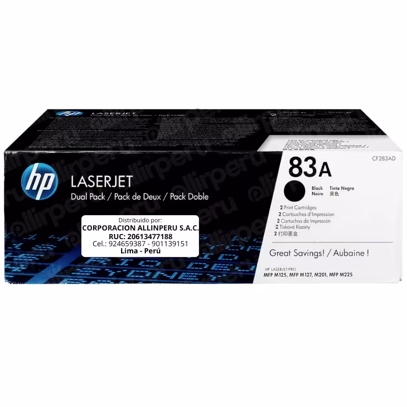 Toner HP 83AD Negro CF283AD para LaserJet M201 M125 M127 M225