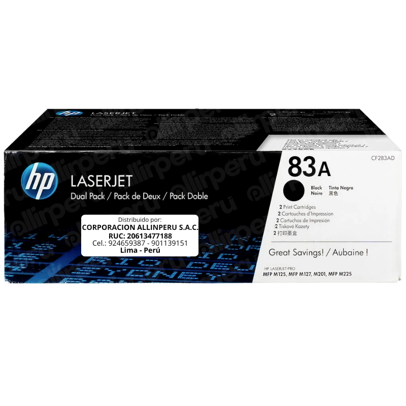 Toner HP 83AD Negro CF283AD para LaserJet M201 M125 M127 M225