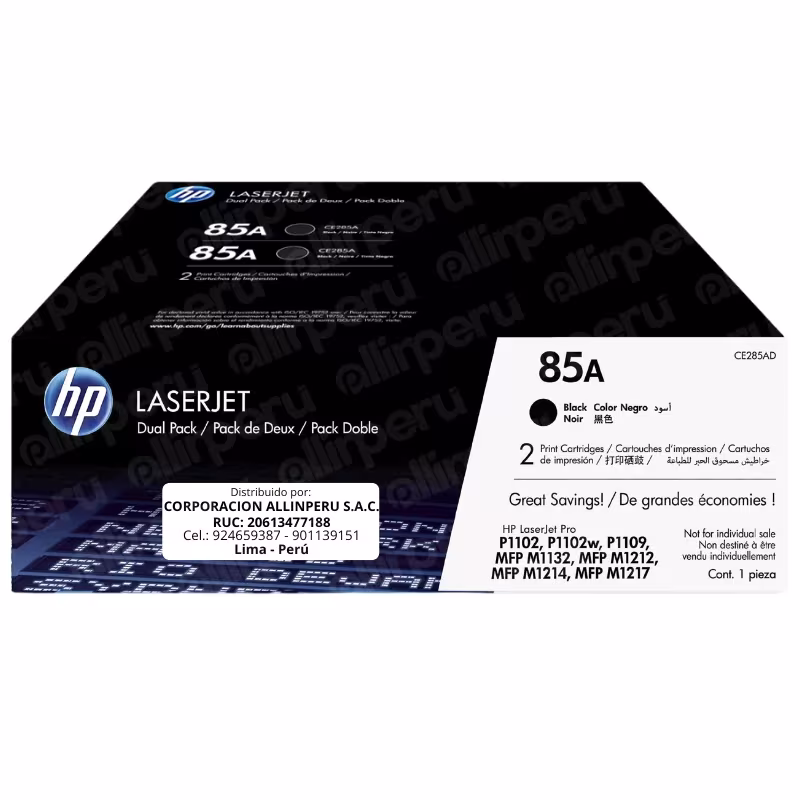 Toner HP 85AD Negro CE285AD para LaserJet Pro P1102 M1132 M1212 M1214 M1217