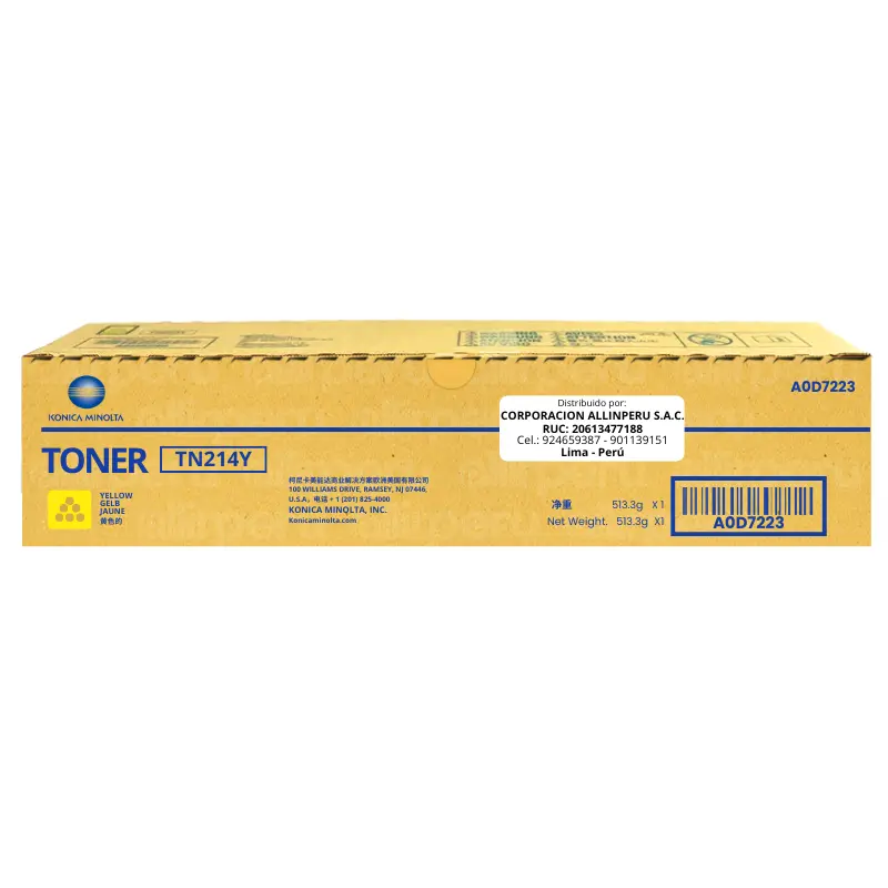 Toner Konica Minolta TN-214Y Yellow Bizhub C200 Original A0D7223 Toner Konica Minolta TN-214Y Yellow Bizhub C200 Original A0D7223