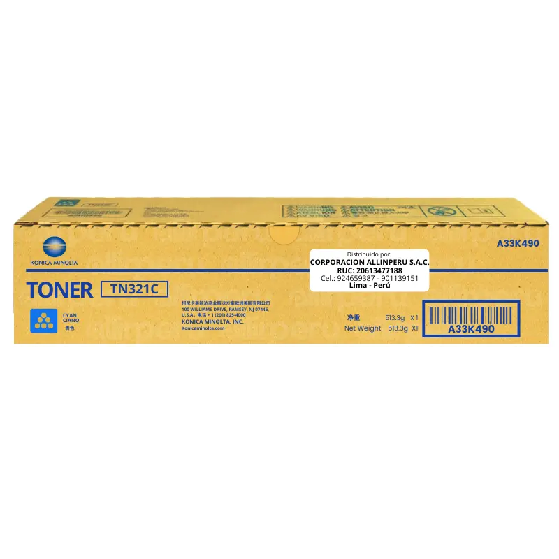 Toner Konica Minolta TN-321C Cyan Bizhub C224, C224e A33K490 Toner Konica Minolta TN-321C Cyan Bizhub C224, C224e A33K490