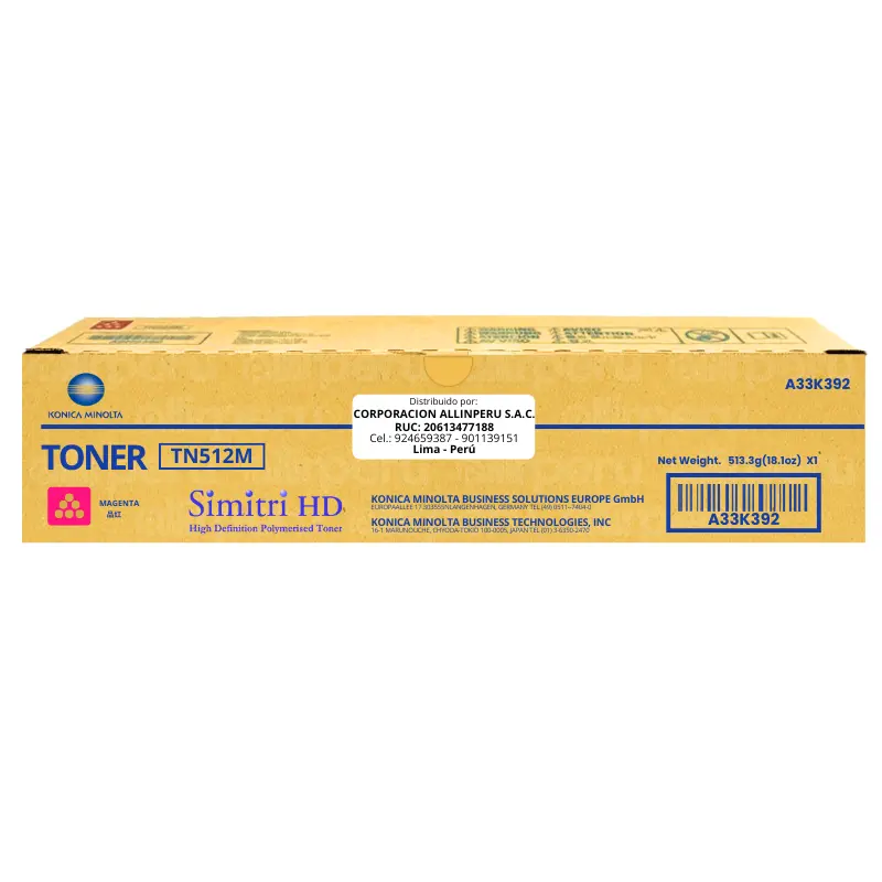 Toner Konica Minolta TN-512M Magenta A33K392 26,000 Páginas Toner Konica Minolta TN-512M Magenta A33K392 26,000 Páginas
