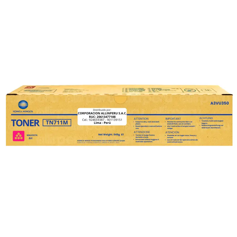 Toner Konica Minolta TN-711M Magenta A3VU350 31,500 Páginas Toner Konica Minolta TN-711M Magenta A3VU350 31,500 Páginas