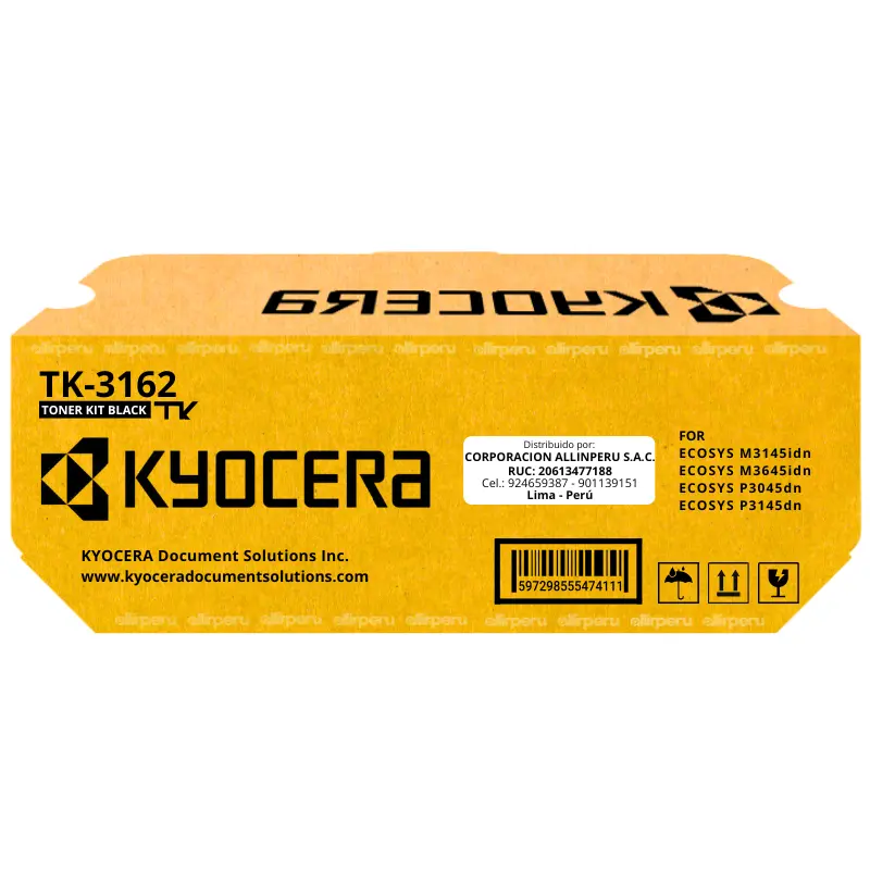 Toner Kyocera TK-3162 Negro para Ecosys P3045dn TK3162 Toner Kyocera TK-3162 Negro para Ecosys P3045dn TK3162