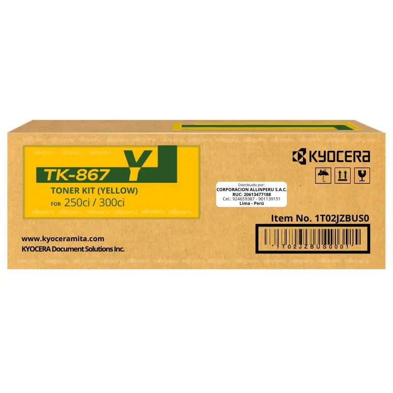 Toner Kyocera TK-867Y Yellow para Taskalfa 250Ci, 300Ci TK867Y