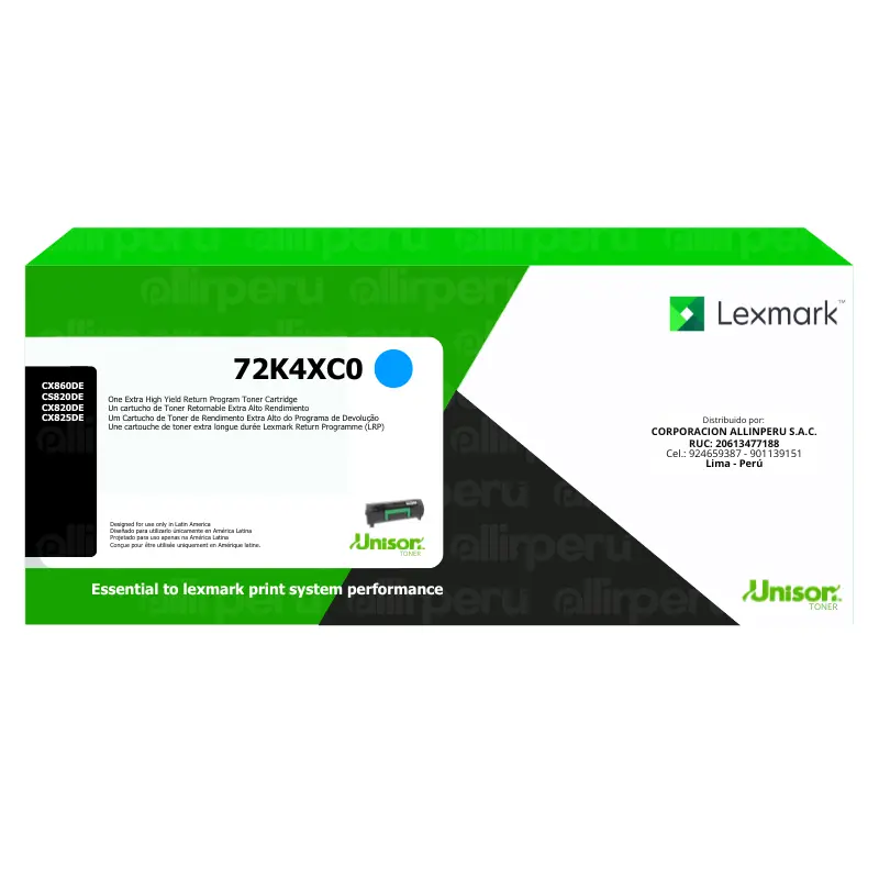 Toner Lexmark 72K4XC0 Cyan CS820 22,000 Páginas