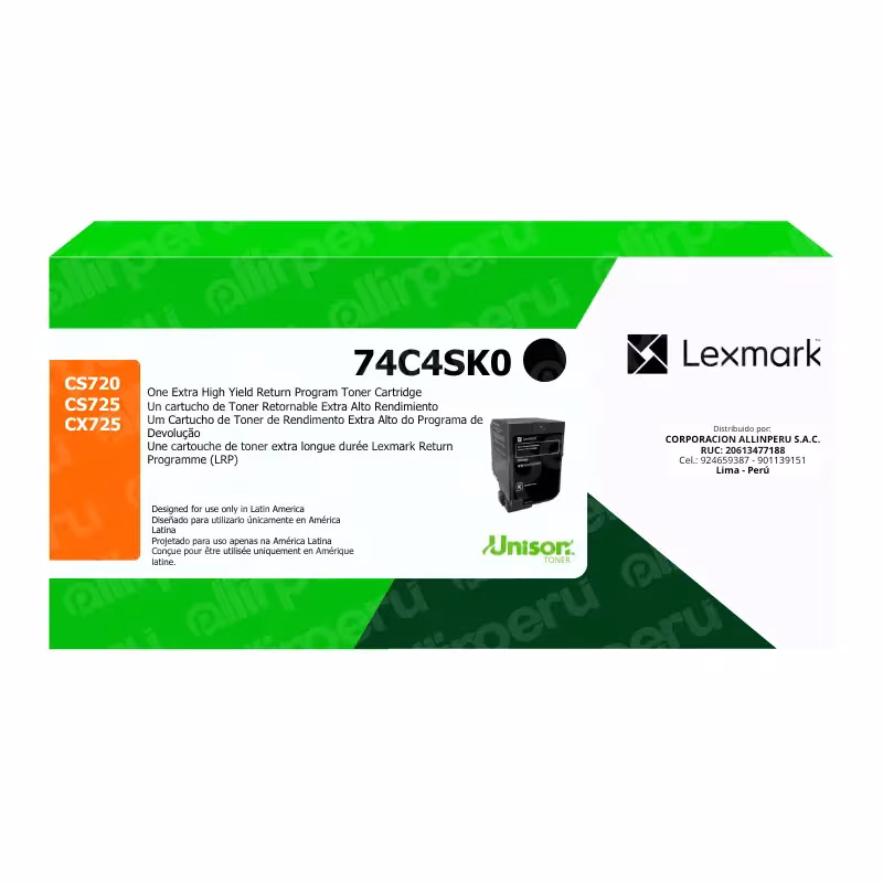 Toner Lexmark 74C4SK0 negro para CS720, CX725