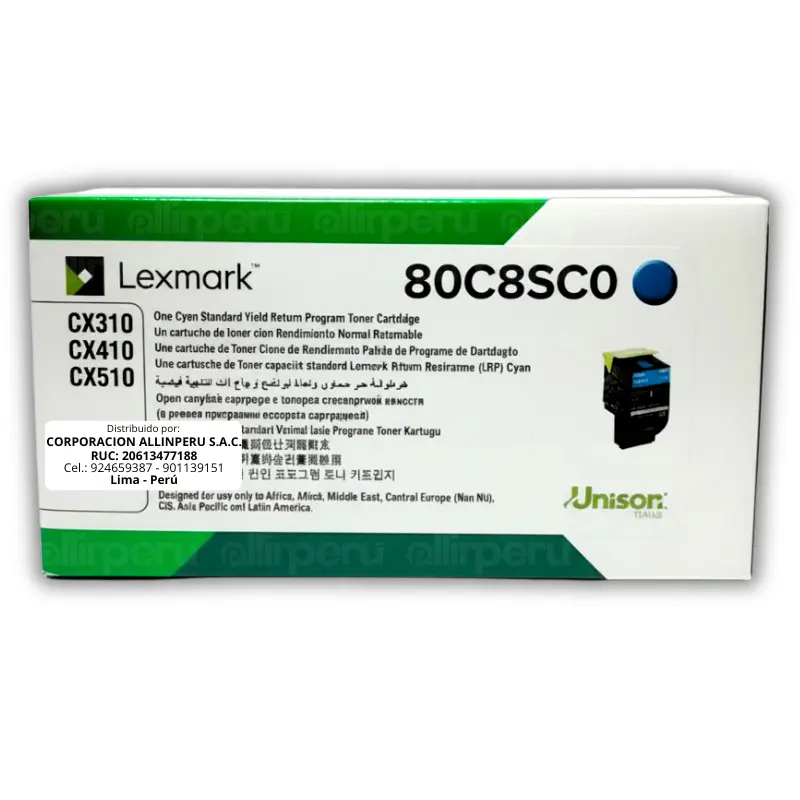 Toner Lexmark 80C8SC0 Cyan para CX410, CX510, CX310 2.000 Páginas Toner Lexmark 80C8SC0 Cyan para CX410, CX510, CX310 2.000 Páginas - Imagen 1