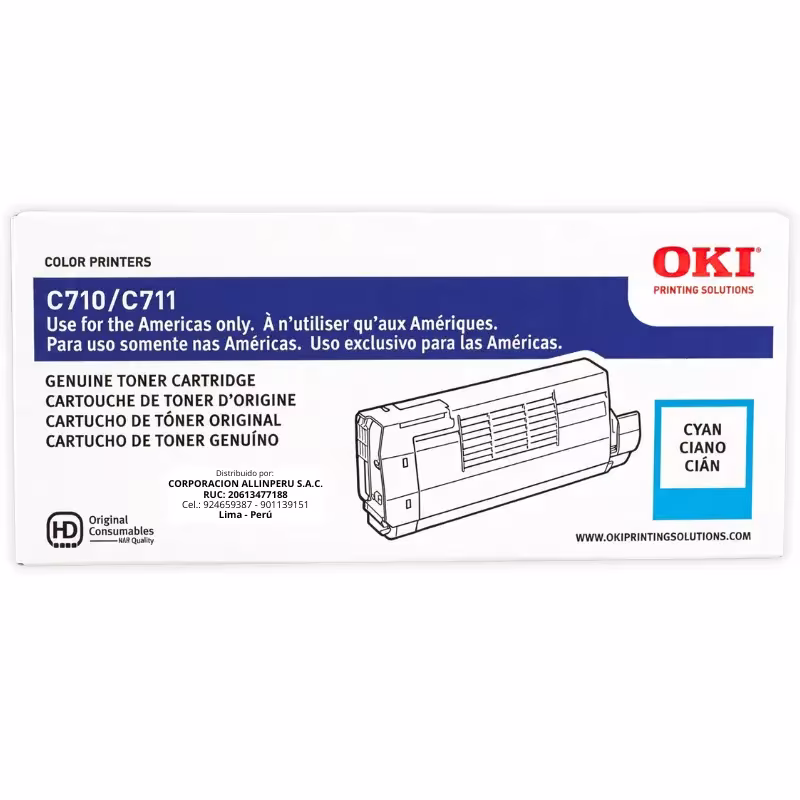 Tóner OKI 44318603 original cian para impresoras OKI C710 y C711
