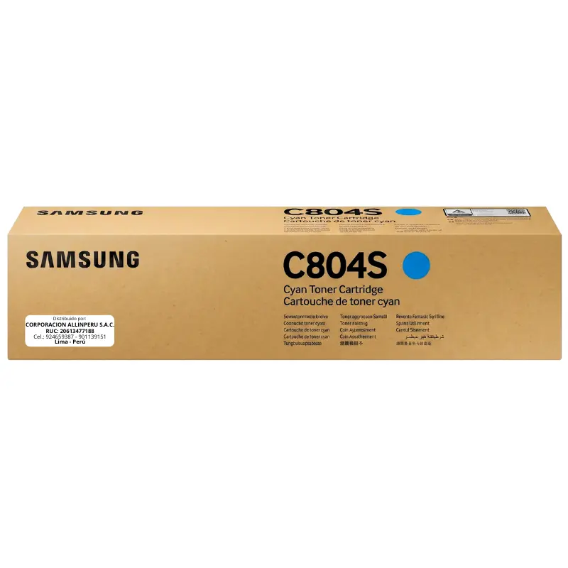 Tóner Samsung CLT-C804S Cian — Vista frontal Tóner original Samsung CLT-C804S cian caja sellada vista frontal